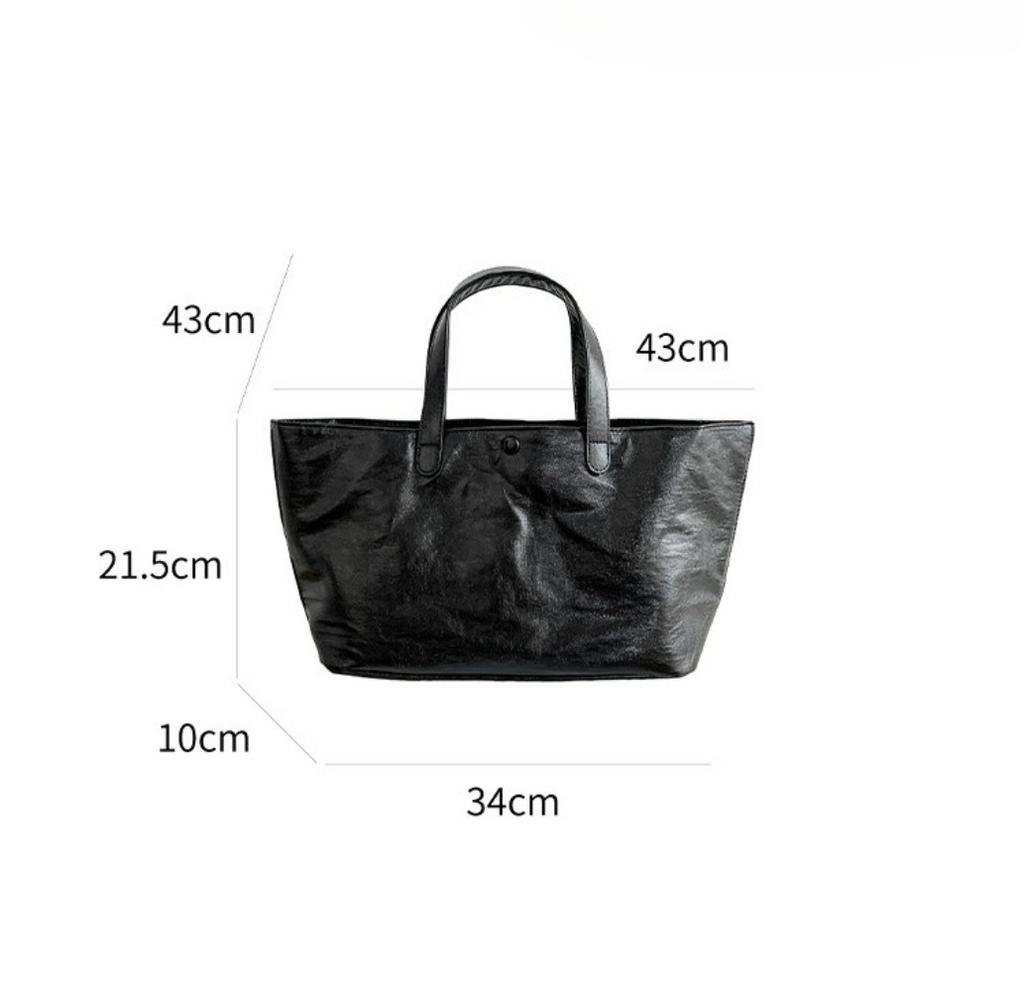 Korean Style Silver Tote Bag for Women Large Capacity Leather Handbag Casual Office Commuter Bag Luxury Shopper Handbags