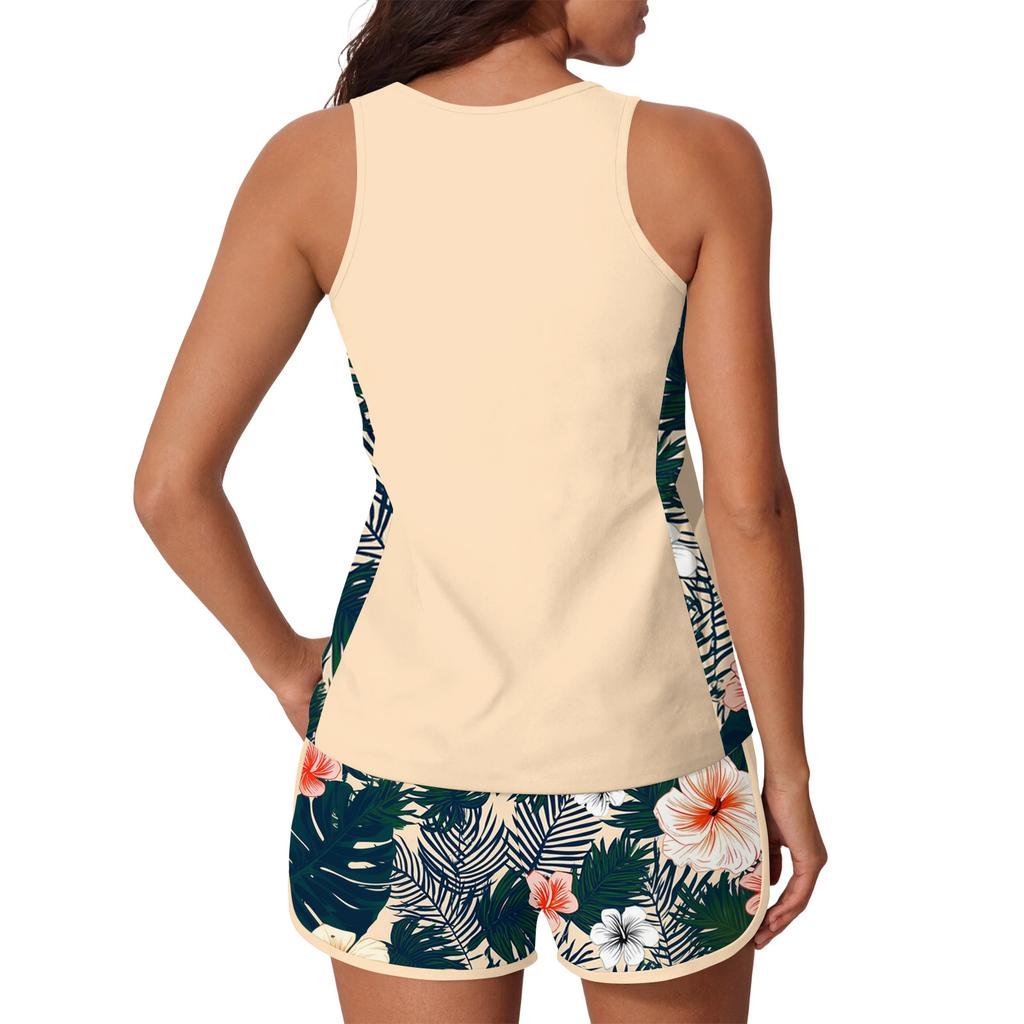 Women’s Two Piece Tankini Swimsuit Set with Sleeveless Top and Printed Shorts Quick Dry Lightweight Fabric