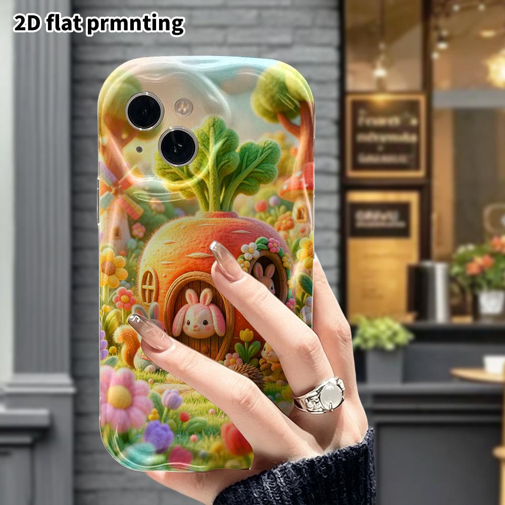 Phone Case: 2D flat, suitable for iPhone 18, 17, 16, 15, 14, 13, 12Pro protective case, Bunny Cottage, perfect Christmas and Halloween holiday gift