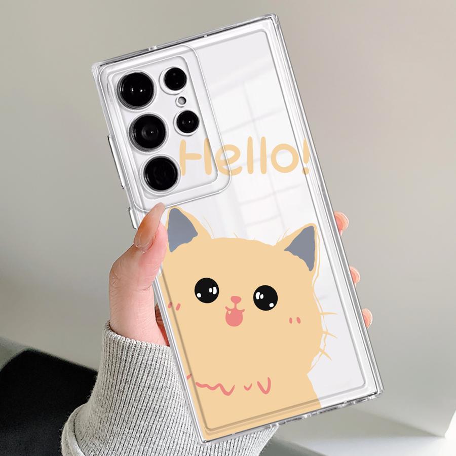 Funny Little Black Cat Phone Case for Galaxy S20 S21 S22 S23 S24 Plus S21 S22 S23 S24 Ultra S20 S21 S23 FE Note 20 Ultra 10Plus