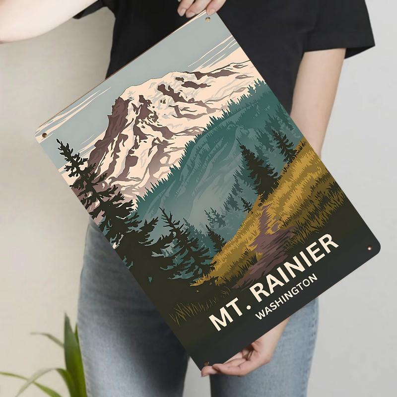 Mt Rainier Washington Landscape Metal Wall Art Vintage Travel Poster Home Decor 20x30cm(7.8x11.8inch)
