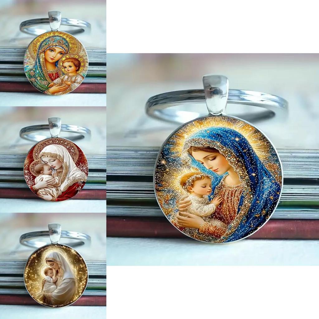 Blessed Virgin Mary Aluminum Round Keychain Gift For Religious Jewelry Collectors
