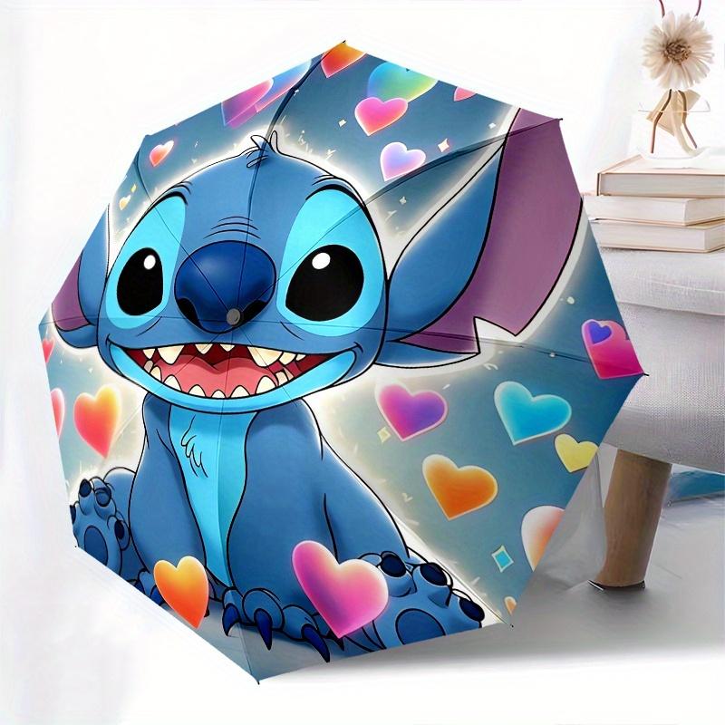 Stitch,Hearts Automatic Folding Umbrella - Simple 8-Rib Design, Bright Cartoon Pattern, Durable Iron Frame, Suitable For Travel, Outdoor, Be