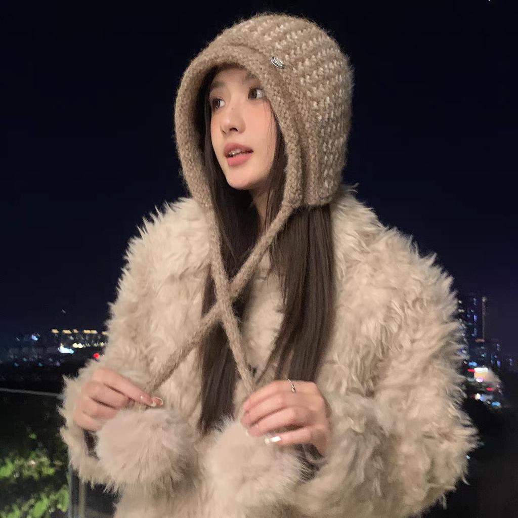 Knitted Fringed Knitted Wool Hat Women's New Winter Thickened Warm Windproof Ear Protector Pullover Hat
