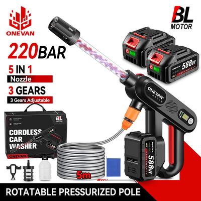 Pistola per lavaggio auto ad alta pressione senza spazzole da 220 bar, pistola a spruzzo elettrica a 3 marce, lavaggio del giardino, lavaggio ad acqua per batteria Makita da 18 V