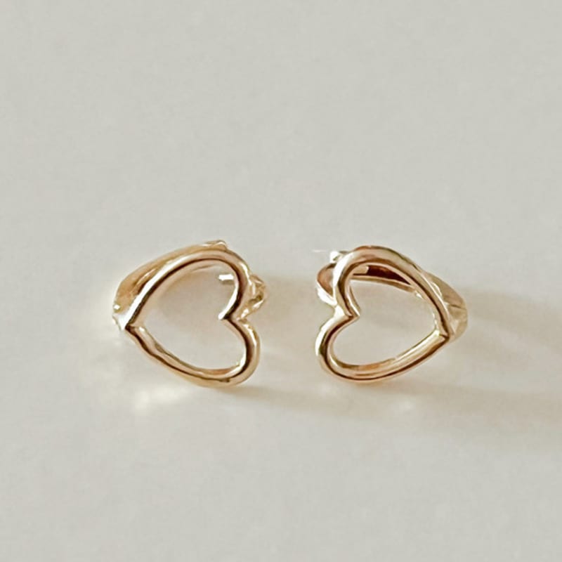 BettyU 14k 18k heart one-touch earrings
