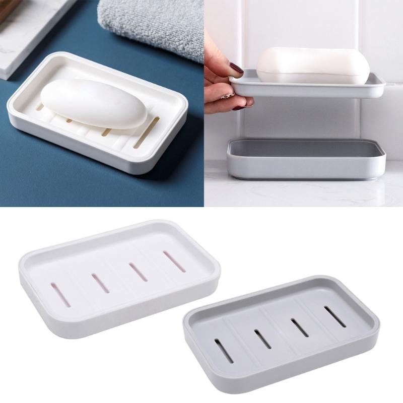 2PCS Soap Dish Plastic Soap Holder for Bathroom Shower Double Layer Draining Soap Dish Tray Easy to Clean Soap Case