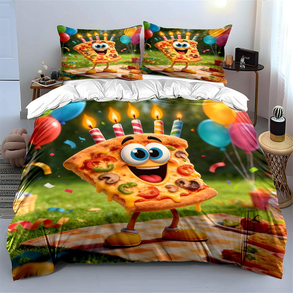 Conjunto de Decoração para Festa com Tema Pizza Cobertor Macio Confortável Conjunto de Roupa de Cama Incluído 1*Capa de Edredom & 2*Fronhas, Presente