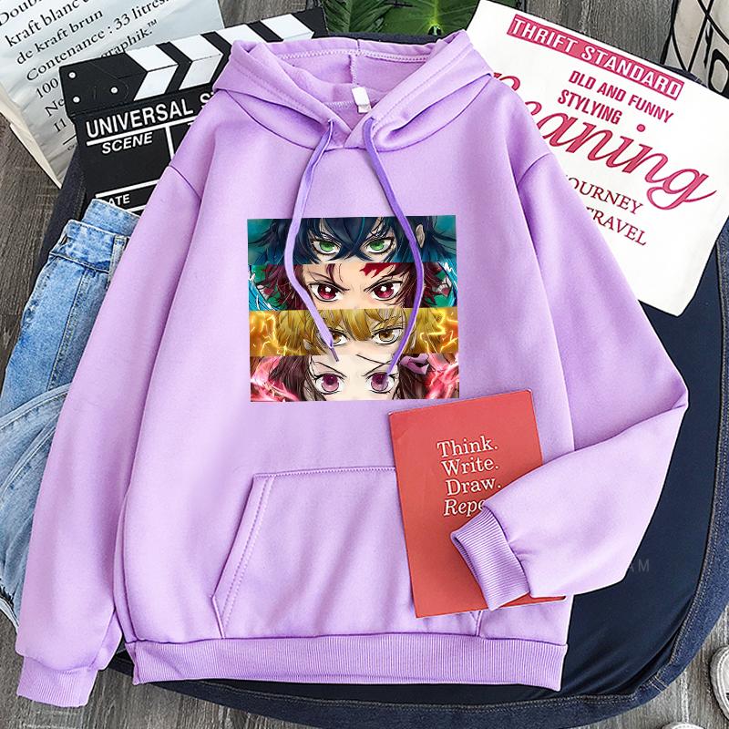Anime Demon Slayer Kamado Tanjirou/Nezuko Eyes Hoodies Funny Manga Cartoon Fashion Streets Unisex Oversize Patchwork Sweatshirts