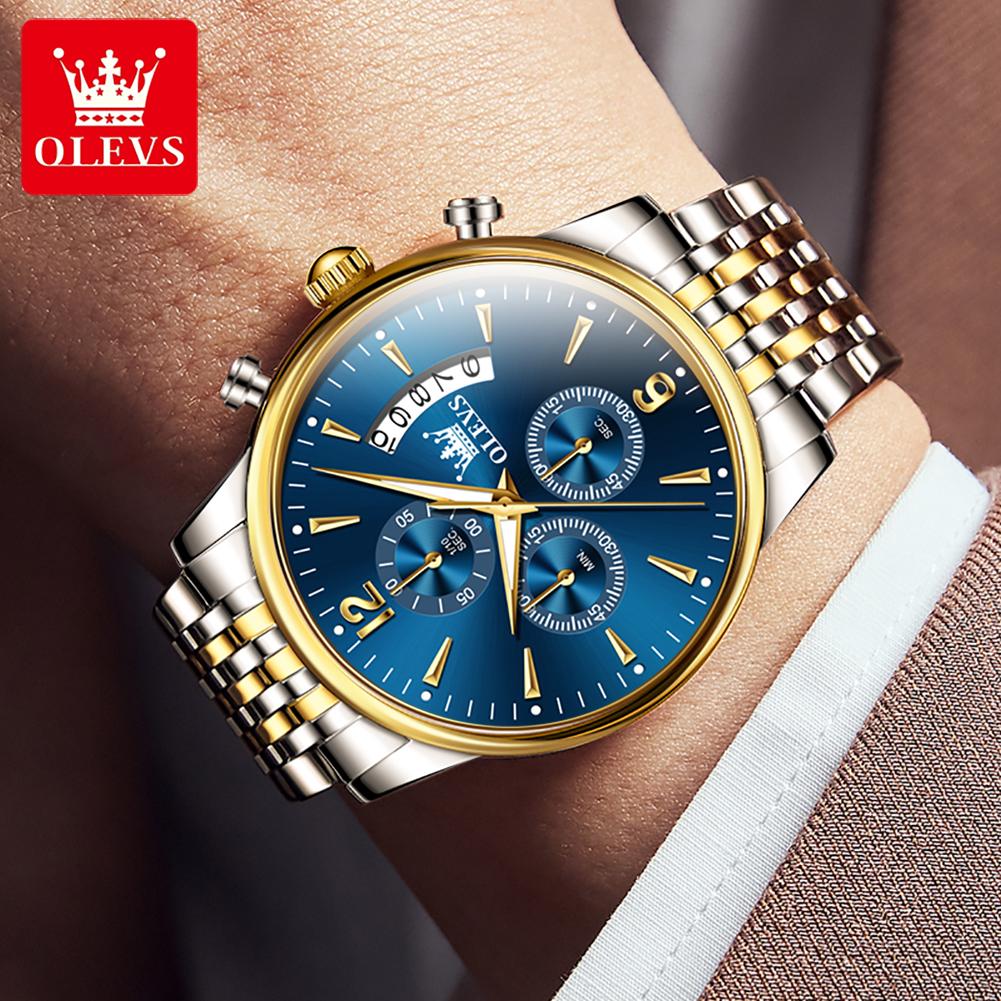 OLEVS Men's Watches Waterproof Luminous Sport Watch Chronograph Multifunction Business Fashion Gold Men's Quartz Watch