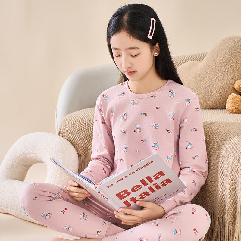 Kids' Autumn Cotton Flannel Pajama Set - Warm Long Johns and Base Layer for Boys and Girls