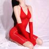 5Dsexy Glossy Stockings With Tie Halter Neck Mid-Length Bodycon Dress Pure Desire Tight Transparent Stockings Dress