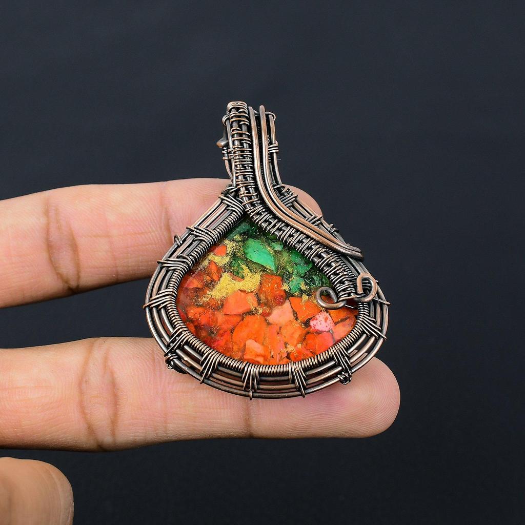 Multi Copper Turquoise Gemstone Pure Copper Wire Wrapped Handmade Pendant Jewelry For Gift