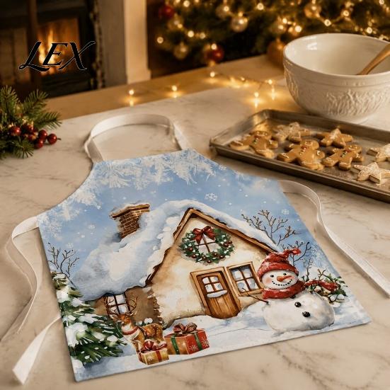 Family Gathering Culinary Outfit Christmas Apron, Santa Claus/Elk/Gingerbread Man/Snowman Print Cooking Bib, Waterproof Holiday Bib Non-woven Fabric,