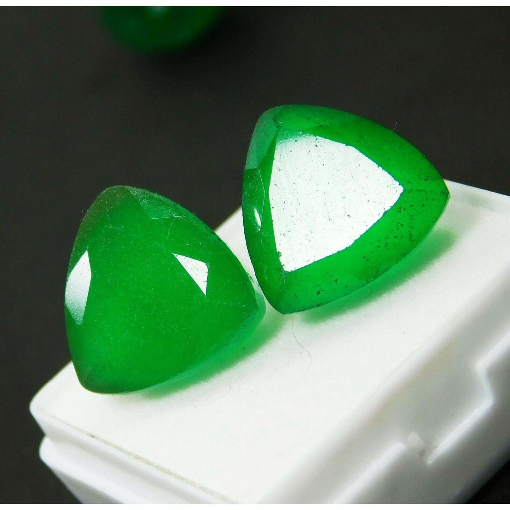 Natural Green Emerald Loose Gemstone Colombian 20ct Trillion Cut Pair for Jewelry Making and Crafts