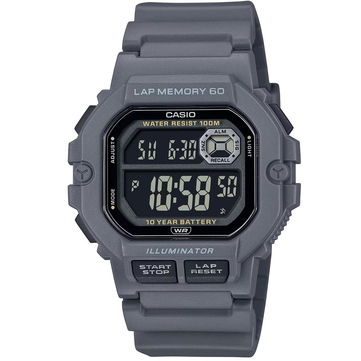

CASIO Часы Casio квадратные цифровые часы спортивные бег трусцой круг память 60 WS-1400H (Серый) [Элемент]