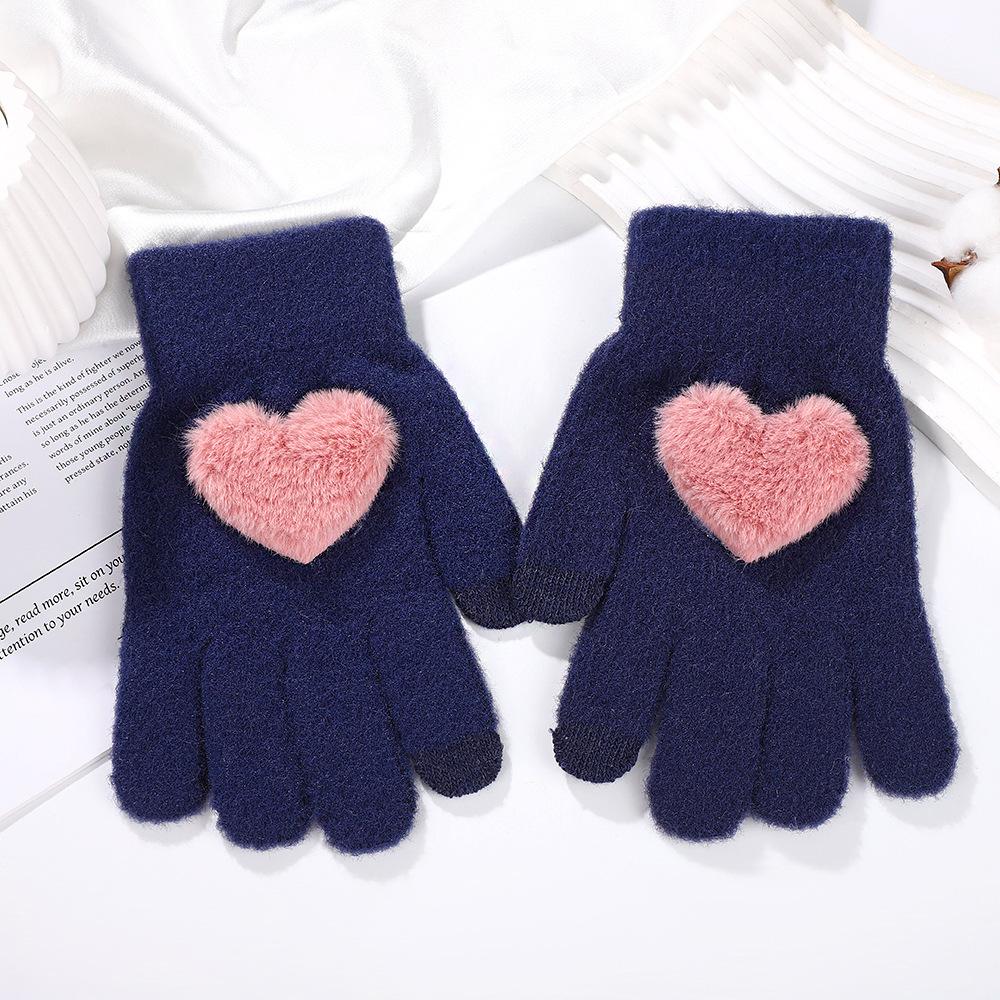 Plush warm gloves love winter plus velvet cute finger touch screen to prevent cold student girls princess style, suitable for cy