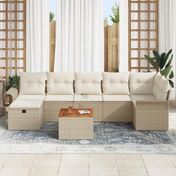 VidaXL Ensemble de Canapé de Jardin 8 Pièces avec Coussins Beige en Poly Rotin 3359463
