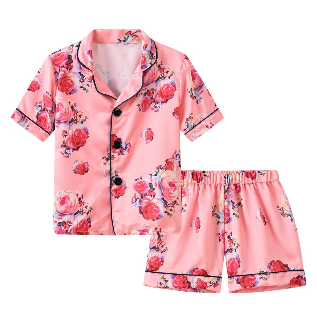 Småbarn Barn Baby Gutter og Jenter Printed Pyjamas T-skjorte shorts Sett