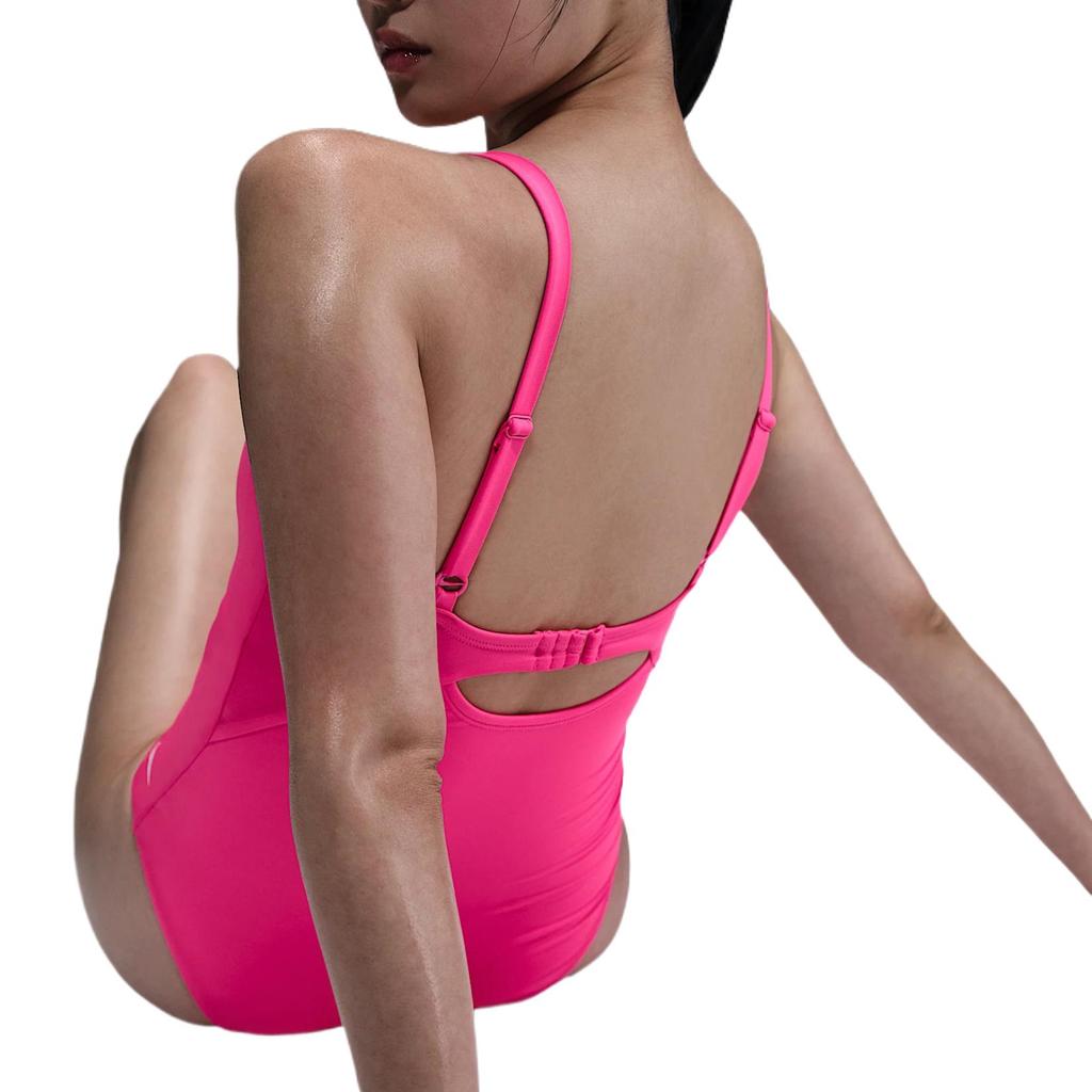 Nike Essentialist Swoosh V-Neck Solid Color Comfortable One-Piece Swimsuit Women swimsuit Bright-Pink NESSF232-678