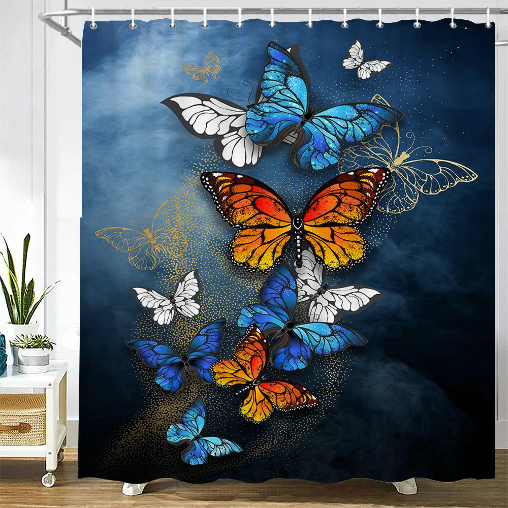 3D Schöne Schmetterlinge Gedruckte Duschvorhänge Badezimmer Vorhänge Wasserdicht Polyester Stoff Dekoration Duschvorhang 180X180cm