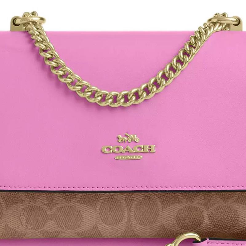 Coach Klare 22 Logo Patchwork Design, Faux Leather, Signature Coated Canvas, Crossbody Shoulder Bag, Small, Women's, Brown and Pink