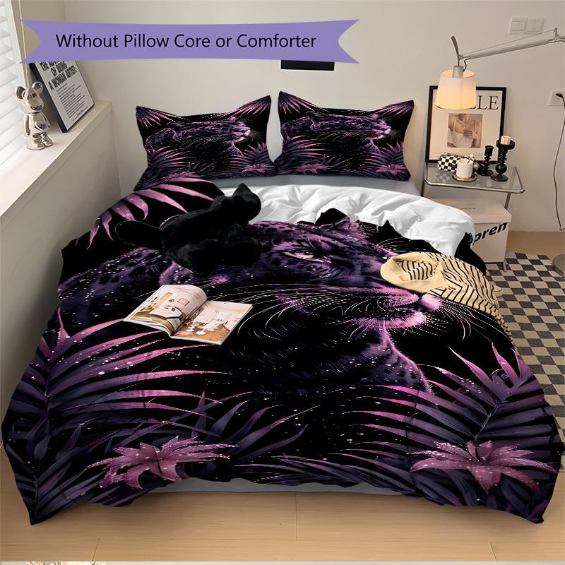 3pcs Black Leopard Print Duvet Cover Set -Includes 1 Duvet Cover and 2 Pillowcases, No Quilt Core, All-Season Home Decor  yy251111095