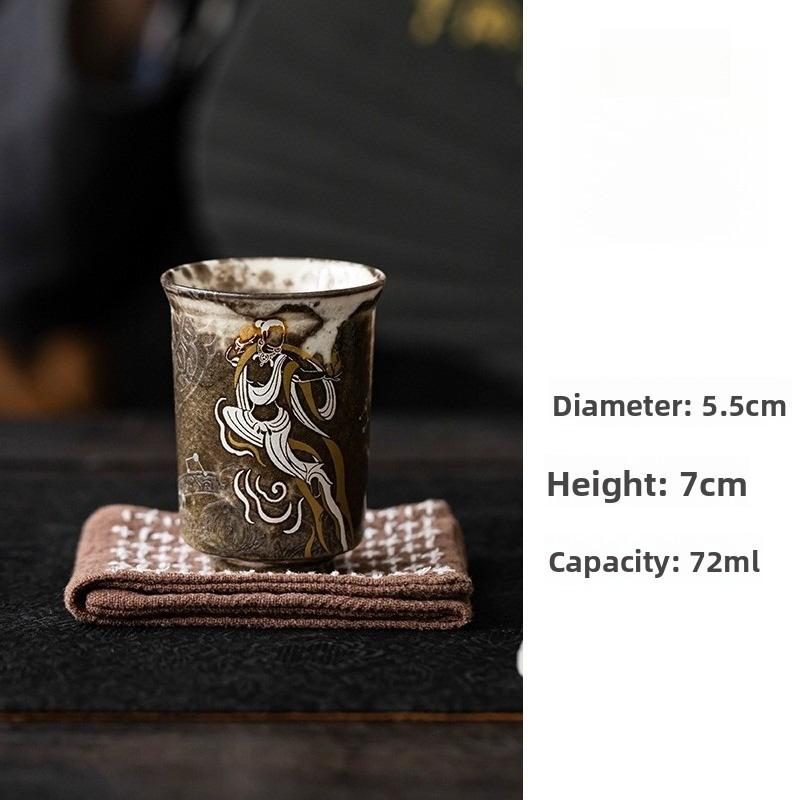 Wood Fired Ash Glaze Tea Cup Handmade Craft Ceramic Master Cup Chinese Style Natural Personal Scent Smelling Tea Set 200ml