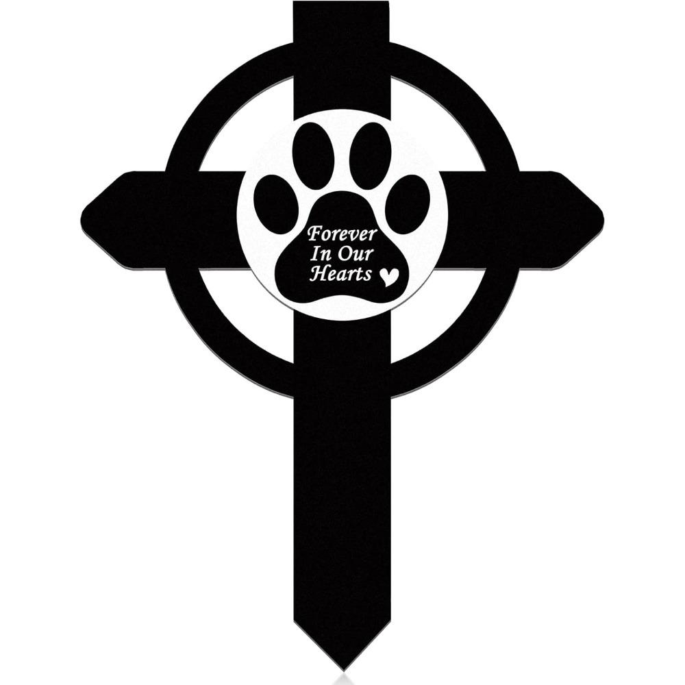 

Metal Pet Memorial Stake Grave Marker for Dog, Paw Print Cross Cemetery Garden Decoration Outdoor Yard Remembrance Gift