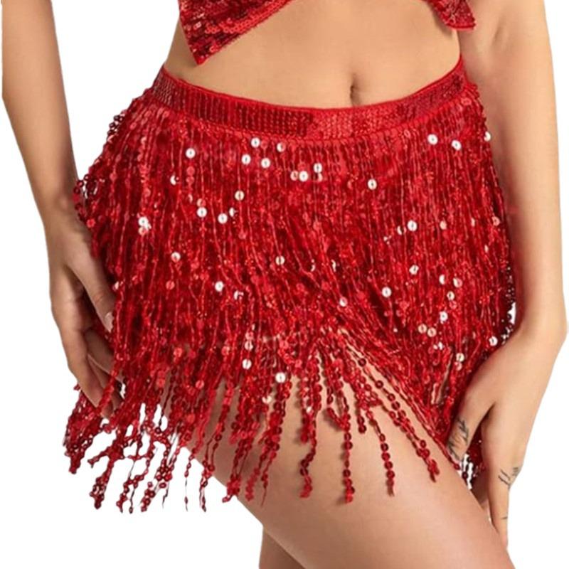 Halloween Danse du Ventre Paillettes Pompons Chaîne de Taille Jupe