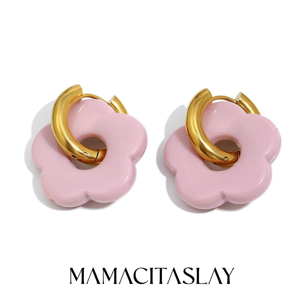 MamacitaSlay 316L Stainless Steel Acrylic Flower Hoop Earrings 18K Gold Plated Waterproof Jewelry Women's Elegant Earrings Gift