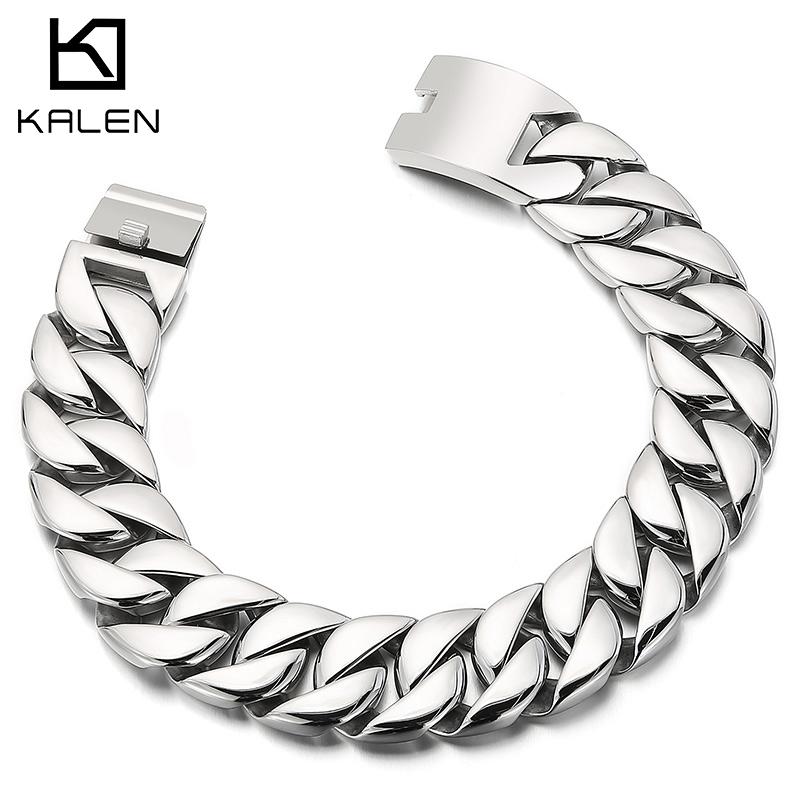 Kalen 20mm Punk Men's Women's Stainless Steel Necklace Heavy Larger Necklace Curb Cuban Chain Choker Jewelry 40/42cm Length