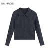 Northern Deer Women's 100% Wool Polo Collar Ribbed Knitwear Long Sleeve 26322