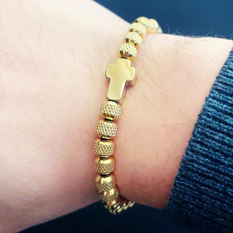Luxury Stainless Steel Cross Charms Man Bracelet For Women Titanium Steel Beaded Zircon Gift Adjustable Bracelet