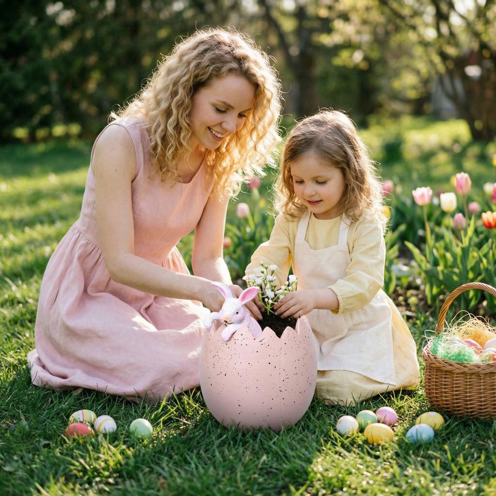 New Cross-border Easter Cute Home Flower Pot Bunny Creative Resin Ornament