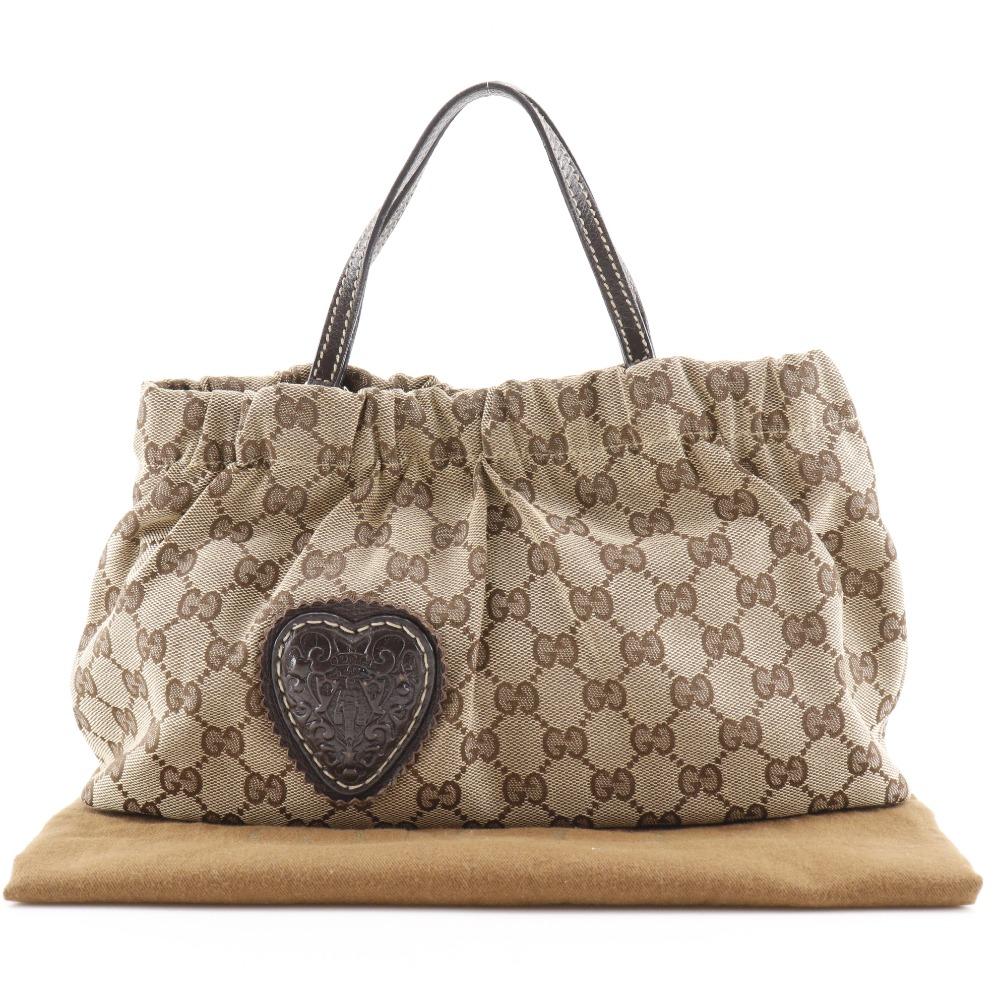 GUCCI Heart Crest Handbag 212994 beige GG canvas Women Used