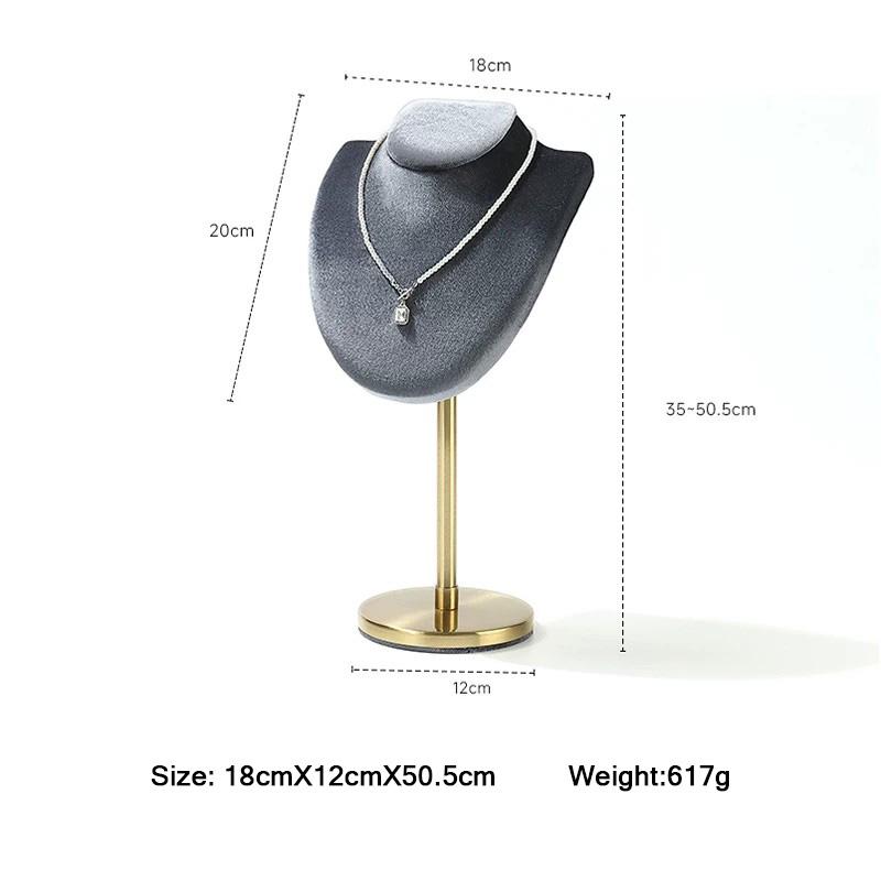 Velvet Necklace Display Stand – Gold Base Jewelry Bust Jewelry Organizer Display Stand Prop Elegant Storage for Accessories