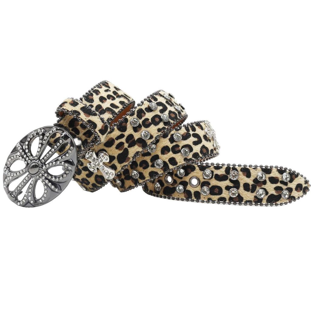 Bohemian Women's Leopard Print Rhinestone Leather Belt - Ethnic Style Versatile Accessory
