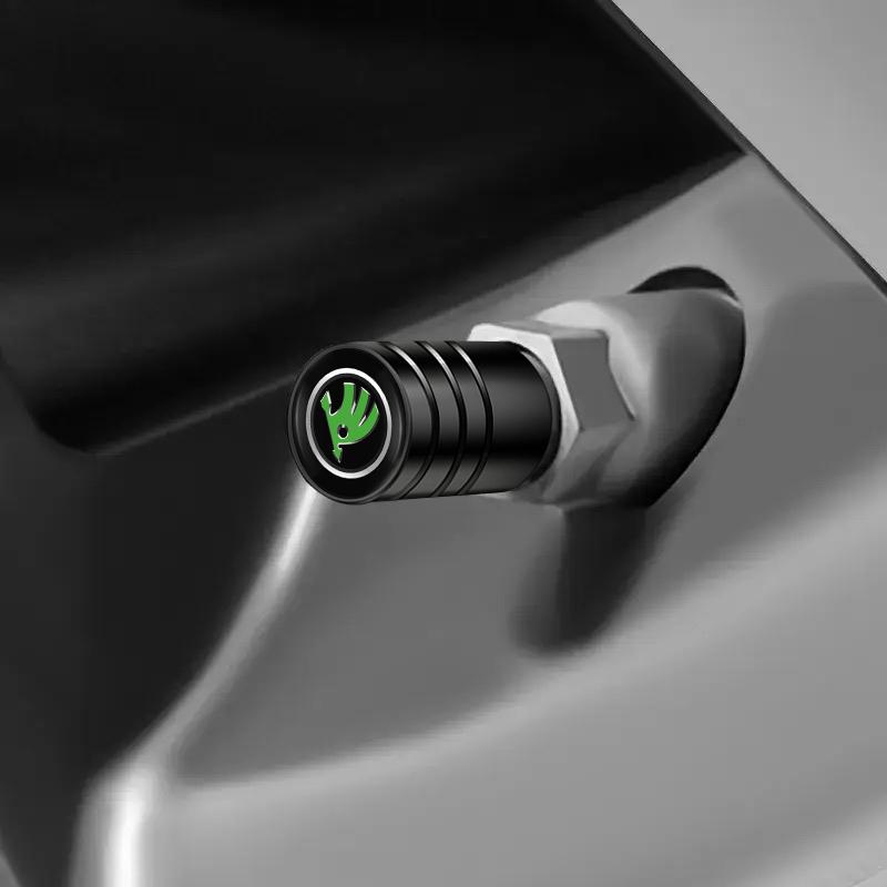 RBK5  4Pcs Metal Car Wheel Tire Valve Caps Stem Case Covers Accessories For Skoda Kodiaq Octavia Enyaq iV Scala Superb Karoq Vision RS