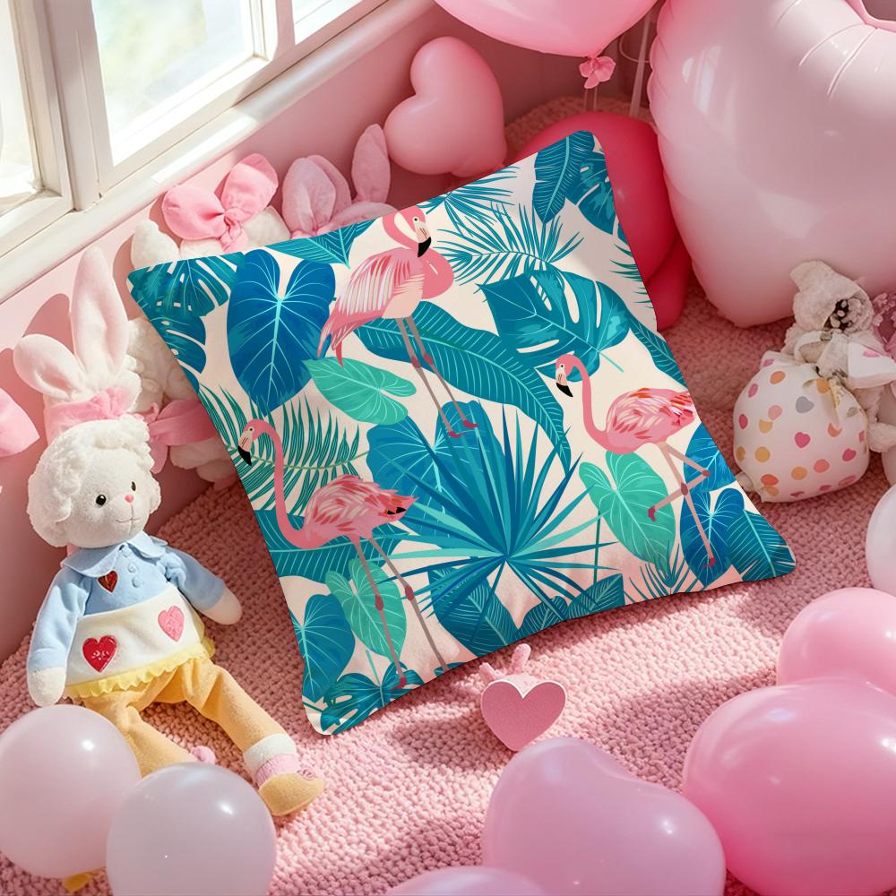 

flamingo palm leaves plant pattern Cushion Cover Pattern Printed Pillowcase for Living Room Sofa Cushion Cover & Bedroom Decor 12x12Inch
