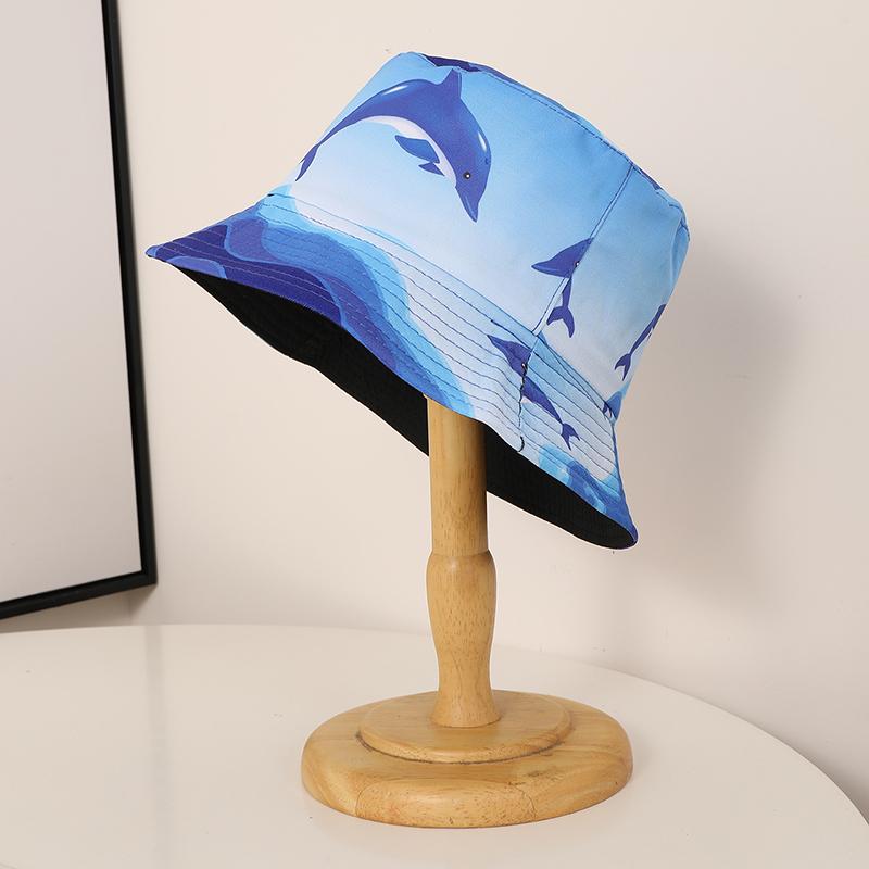 

Fashion trend printed dolphin double sided fisherman hat suitable for men and women leisure travel One Size
