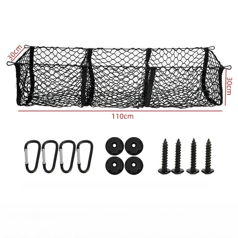 Cargo Net For Car, Expandable 3 Pocket Cargo Net Organizer, Black Mesh Storage Pocket With 4 Metal Carabiners Universal For Car
