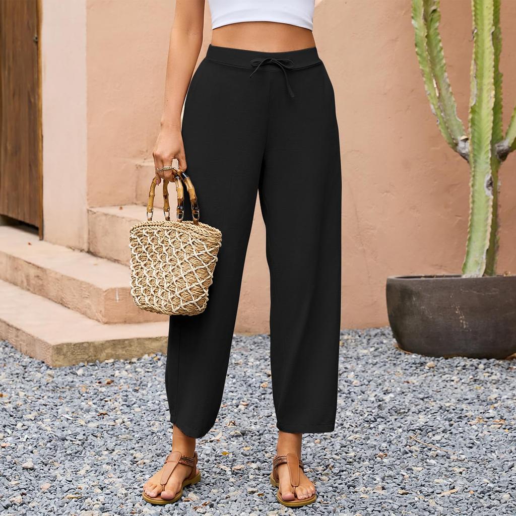 Calças Casuais e Fashion Coloridas Soltas com Bolsos para Mulheres