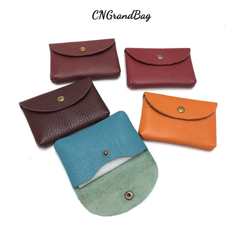Top Grain Leather Snap Closure Coin Purse & ID Holder, Mini Lychee Pattern Card Holder for Men & Women
