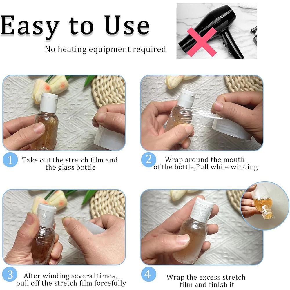 2 Roll Mini Stretch Wrap for Bottles Jars Seals Duty Stretch Film, 4cmx150m