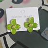 925 Silver Hibiscus Red Flower Stud Earrings - Retro Hong Kong Style with Three-Dimensional Drip Glaze Design