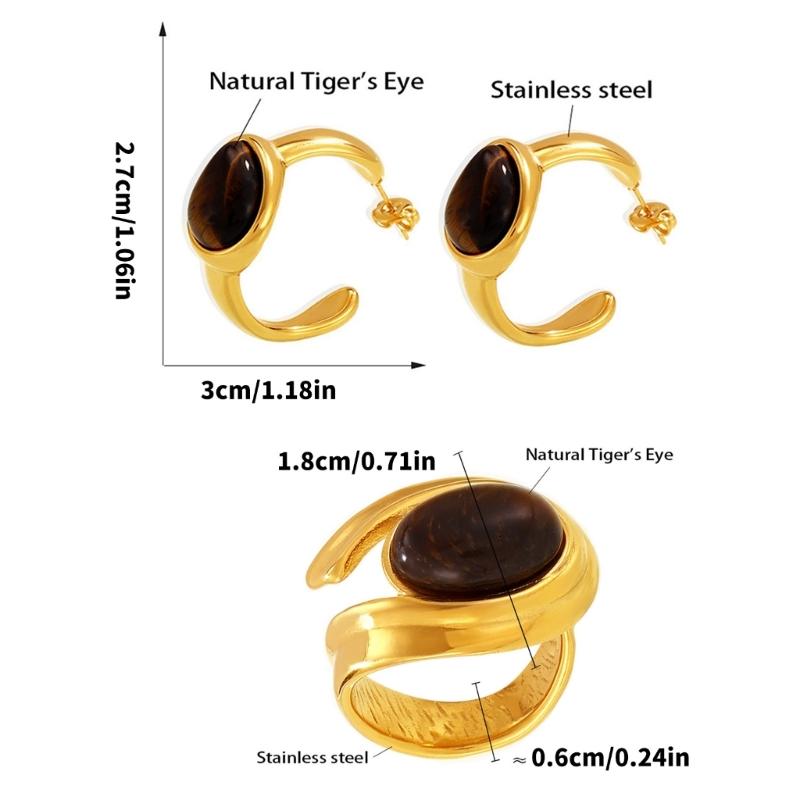 Sophisticated C Shaped Earrings Rings with Tigers Eye Stone to Elevating Your Look Styles at Any Evening Event