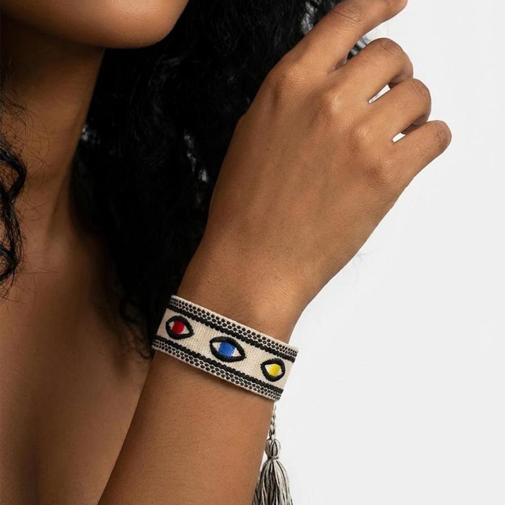 Handmade European Evil Eye Woven Bracelet with Tassel and Embroidered Layer - Lucky Charm for Women