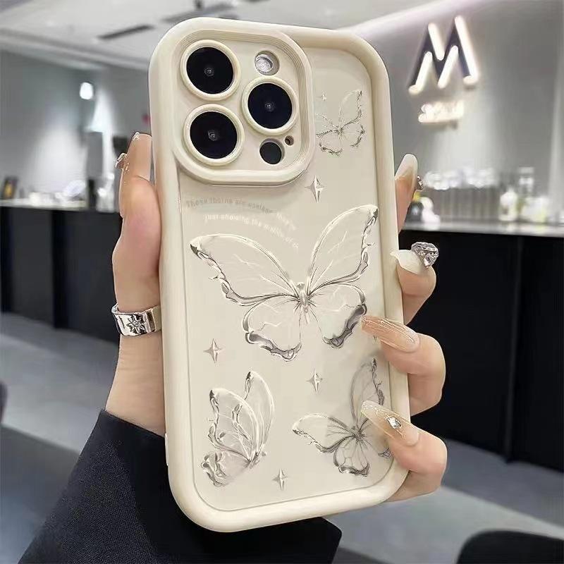 Чехол для iPhone 15 Painting Gold Butterfly Силиконовый чехол для телефона для iPhone 15 14 13 12 11 Pro Max X XR XS 7 8 Plus SE2 Мягкий чехол iPhone 15 Pro Max белый