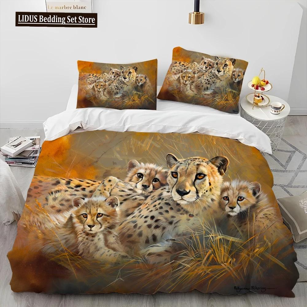 3D Tiger Leopard Wolf Animal Luksusa gultas veļas komplekts, Segas segas gultas komplekts Segas pārvalks spilvendrāna, Karaļa izmēra gultas veļas komplekts